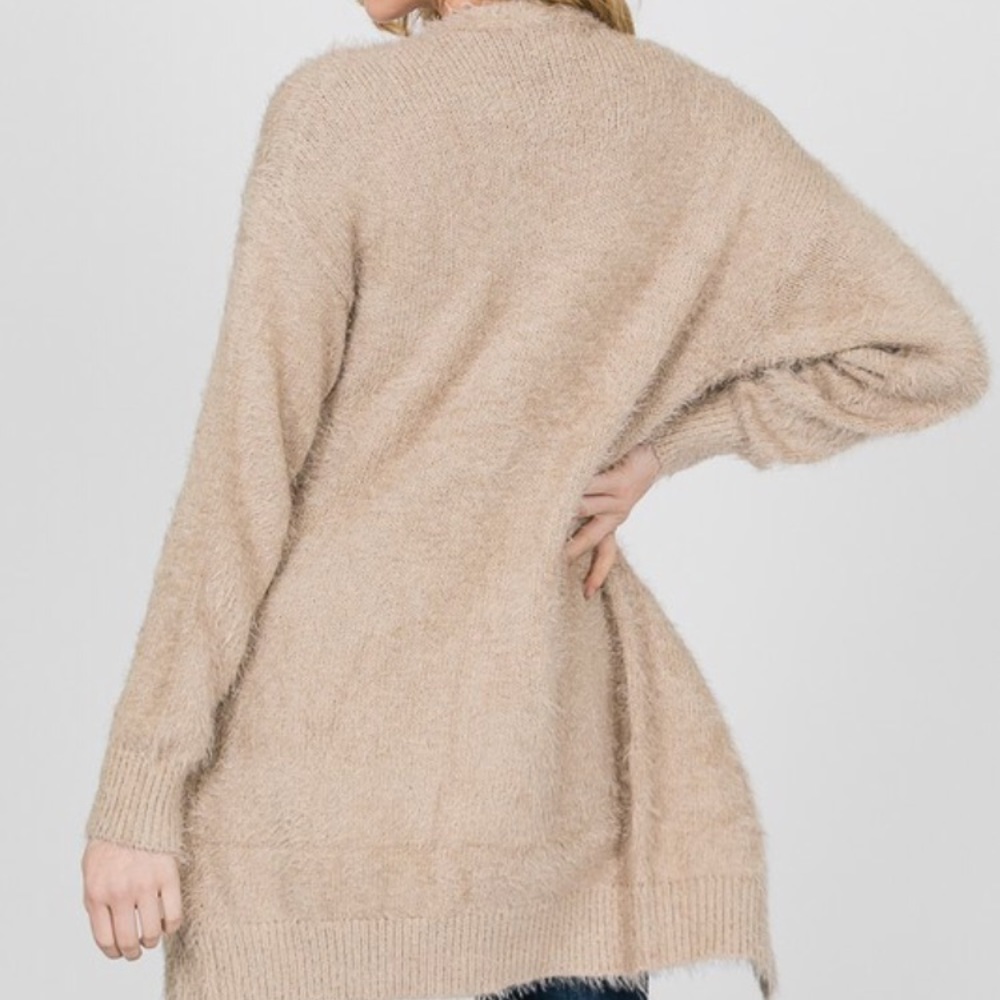 SOLD OUT Taupe Fuzzy Long Sleeve Knit Pocket Cardigan - Picture 2 of 2